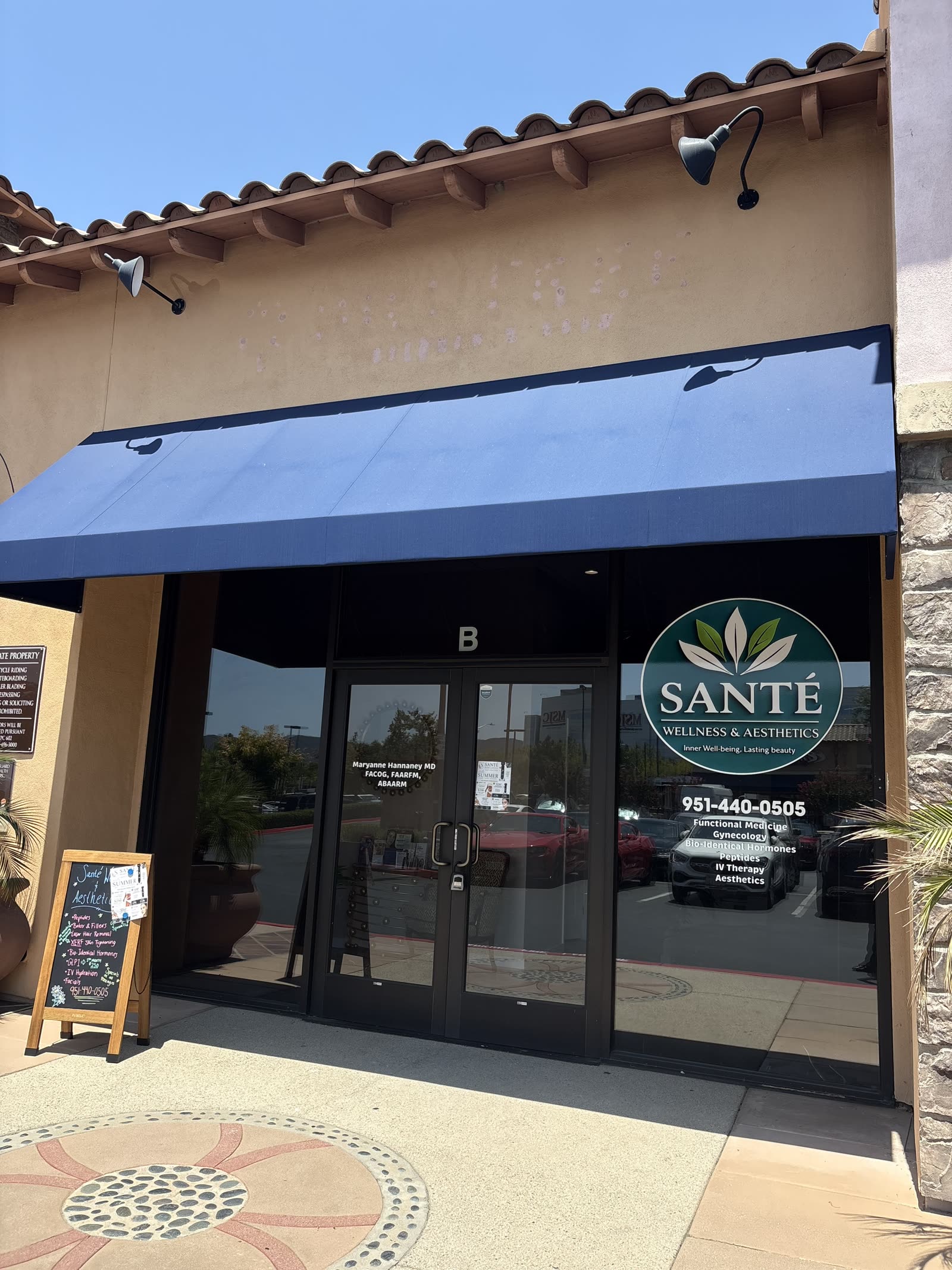 Santé Wellness & Aesthetics exterior storefront at 29049 Overland Drive Suite B, Temecula CA